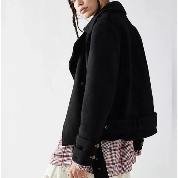 Free People Manteau Cecelia Peacoat Button Front Buckle Detail Black M $348 - Picture 3 of 16